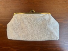 1960s MOD White Silver Clutch Purse Gold Tone Clasp Closure 8 x 4.5 Vintage