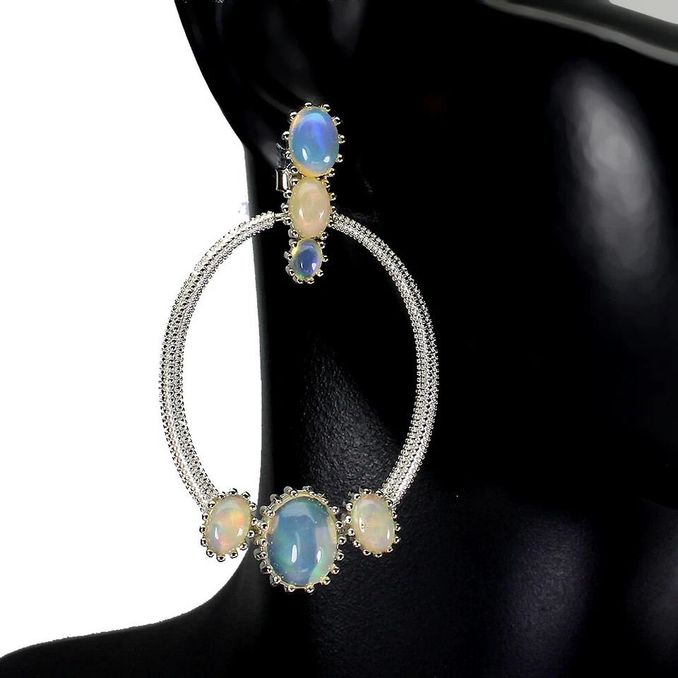 Pendientes de plata de ley 925 ovalados ópalo de fuego 9x7 mm joyas de piedras preciosas naturales Foto 2 de 4