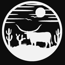 Longhorn Desert Scene White Vinyl Graphic Decal Car Truck Window Laptop Notebook