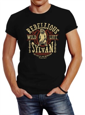 Mens T-Shirt Rebellious Sylvan Bear Logo Grizzly Bear Vintage Print College