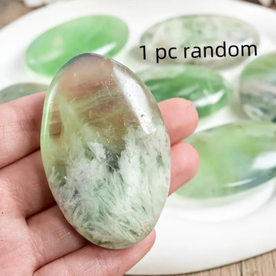 1 Stück Feder Fluorit Palmenstein leuchtend grün blau poliert, Deko Geschenk 50-100g