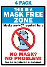 4 - MASK FREE ZONE Anti / No Mask Required STICKERS - Retail Business Decal Sign