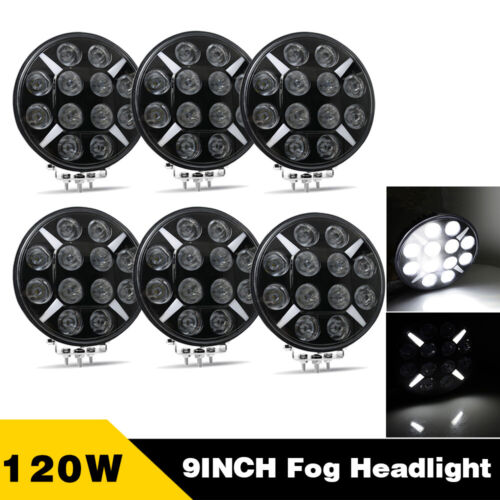 6X 9 inch 120W Round LED Work Light Bar Spot Driving Headlight DRL Offroad Truck - Picture 1 of 10