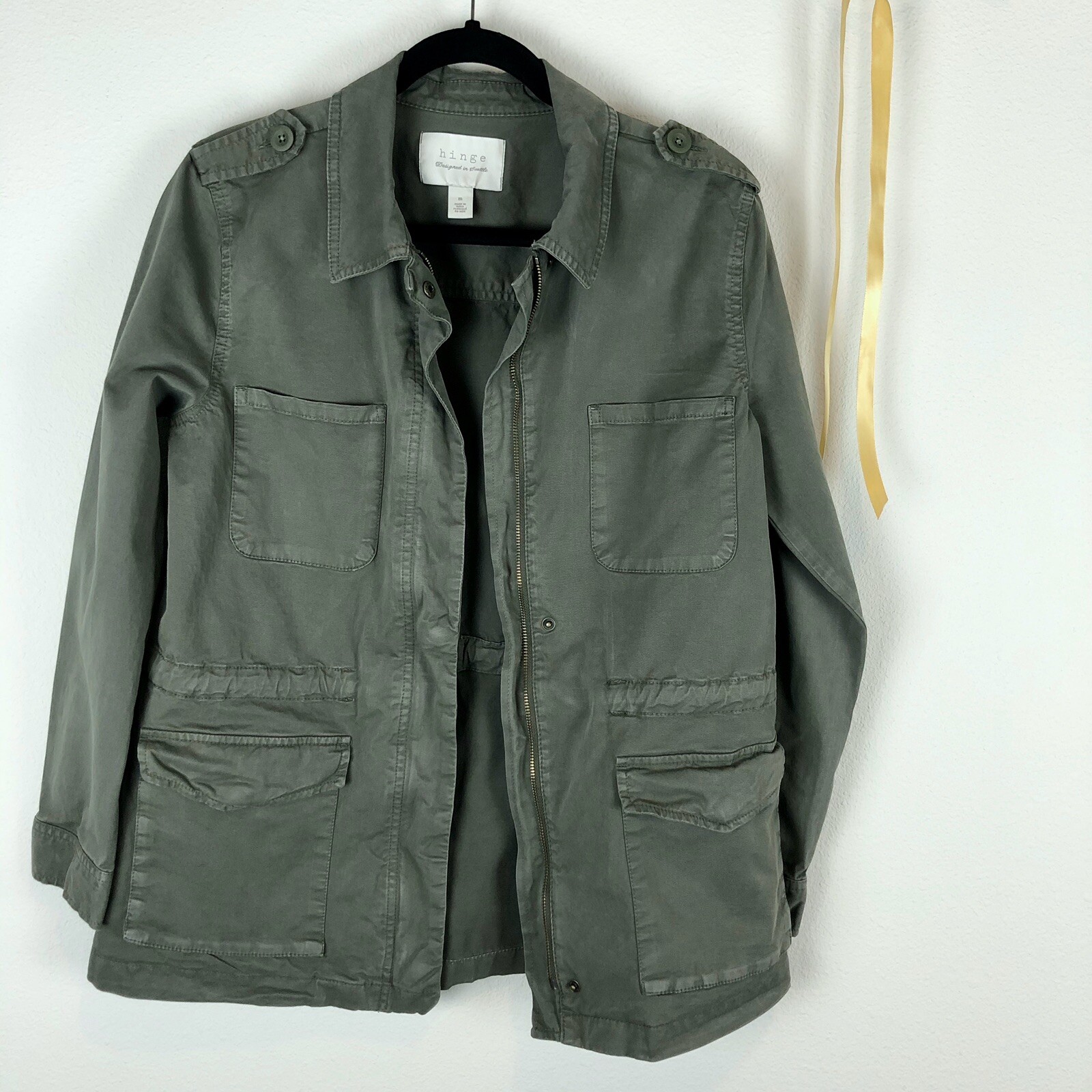 Hinge Olive Green Canvas Utility Jacket Anorak Womens M Unlined