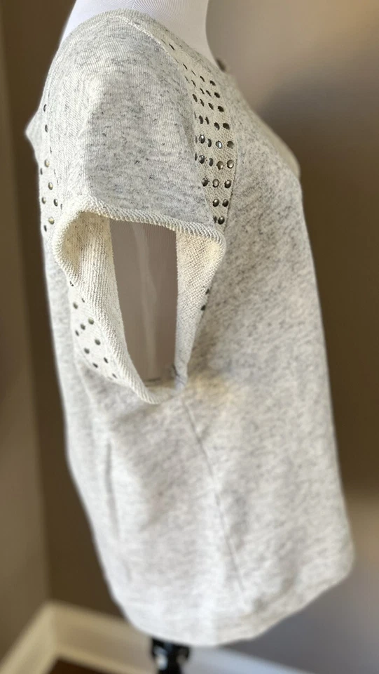 Pam And Gela Cap Sleeve Heather Grey Cotton Sweatshirt w/Studs **Size Large EUC - Image 3 of 4