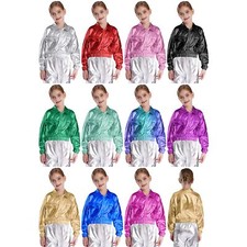 Unisex Kids Blazer Jazz Outwear With Pockets Coats Metallic Jacket Stage Shiny