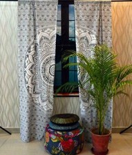 Indian Mandal Grey Ombre Hippie Wall Drapes Bohemian Home Decor Window Curtains