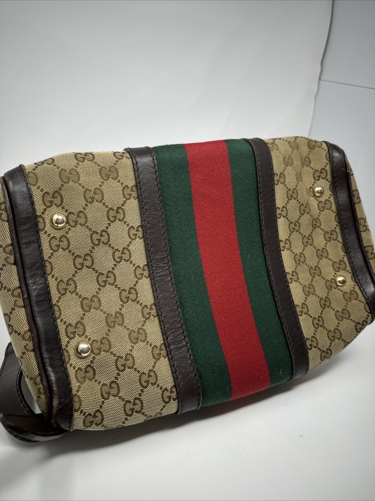 Gucci Beige/Brown GG Canvas and Leather Medium Vintage Web Boston Bag thumbnail 24