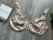Vtg Olga Shiny Nude Satin Floral Underwire Unpadded Second Skin Bra 33545 38DD