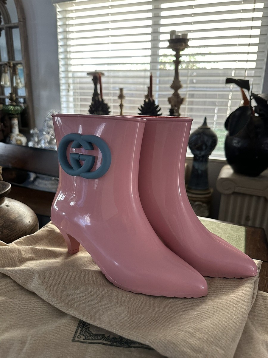 GUCCI ラバーレインシューズ　ピンクべージュ　ウェッジソール　25cm GUCCI ラバーレインシューズ ピンクべージュ ウェッジソール