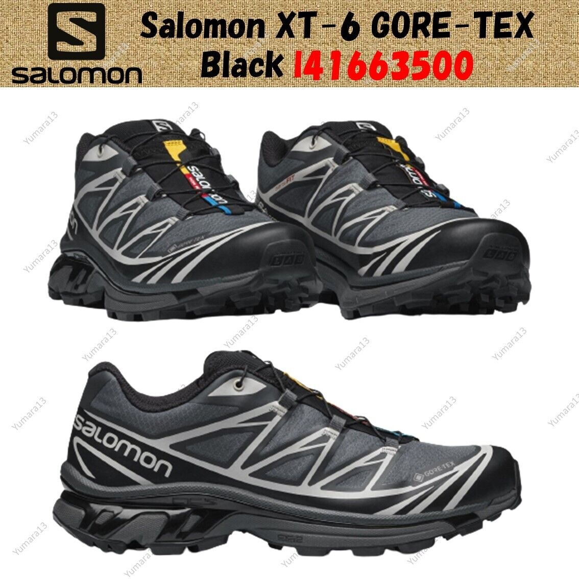 Salomon XT-6 GORE-TEX Black Ebony Lunar Rock l41663500 Men's Salomon XT-6 GORE-TEX Black Ebony Lunar Rock l41663500 Men's