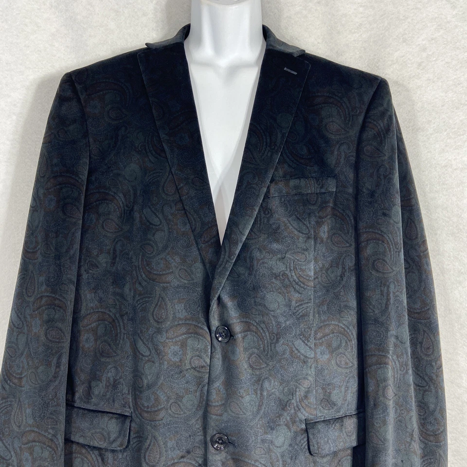 Bar III Jacket Men's 44L Navy Blazer Sport Coat Velvet Paisley NWOT $360 - Image 2 of 4