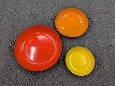 Hula Silesia Poland Nesting Enamel Sauté Pans MCM Red 10" Orange 8" Yellow 6"