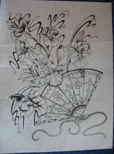 * TRI CHEM 7572 FLORAL FAN   Liquid Embroidery Picture TRICHEM 1824