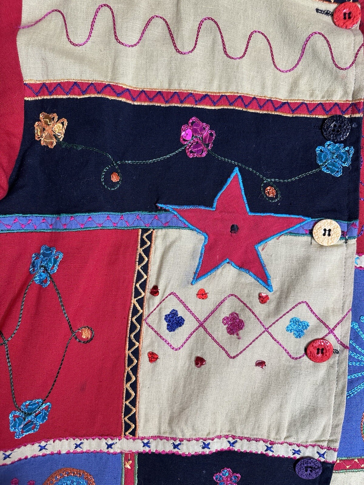 New Direction Patchwork Jacket Large Linen Blend … - image 5