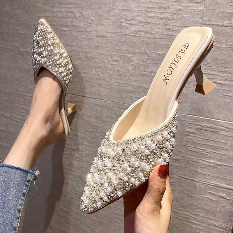 Kitten heel rhinestone shoes sale