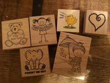 6 x Holzblock Gummistempel mit Botschaften