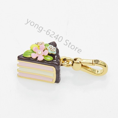 Juicy Couture Enamel Flower Chocolate Cake Charm Crystal Pendant Keychain