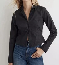 MADEWELL Poplin Hook-Front Shrunken Shirt Black Coal Women's SIZE 00 NWT