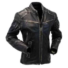 Men's Vintage Heavy Motorcycle Biker Cafe Racer Distressed Real Leather Jacket