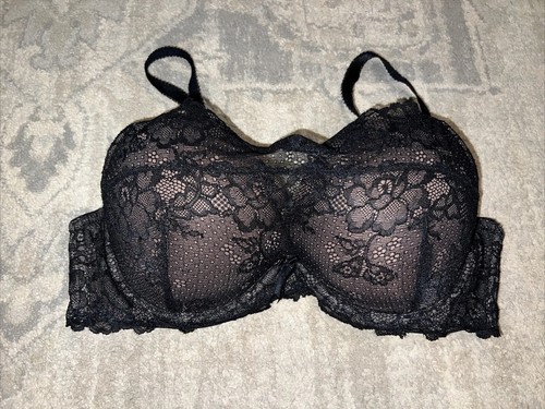 Ambrielle Women Cami Bra 36C Black Extreme Push Up Lace Underwire