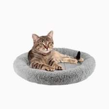 Cat Bed Mat for Indoor Cats, 15.75" Round Pad with Pillow Around, Self Warm P...