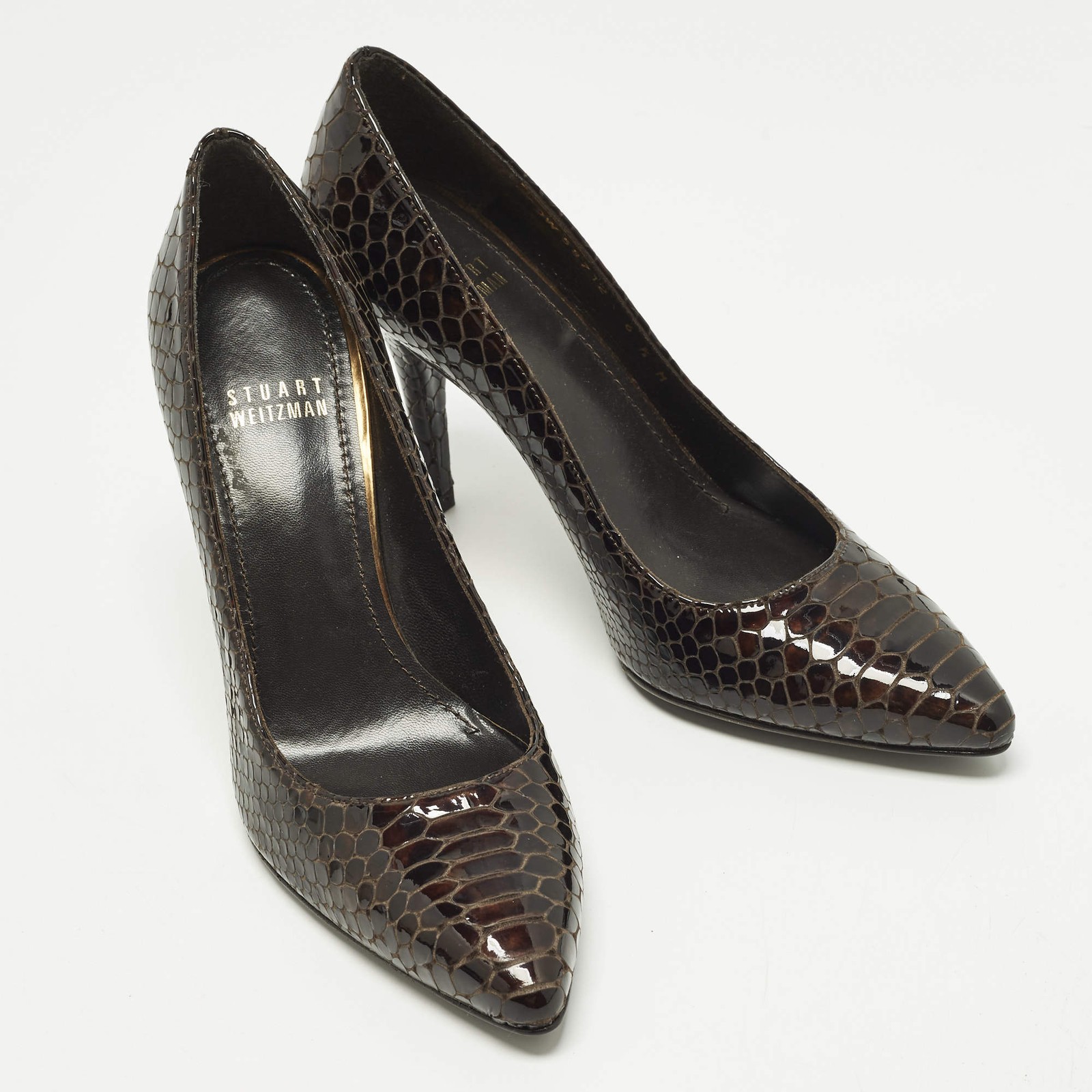 Stuart Weitzman Size 37 Brown Python Embossed Lea… - image 4