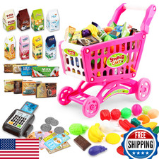 deAO Kids Shopping Cart Trolley 65 Pc Food Fruit Vegetable Toddler Play Set