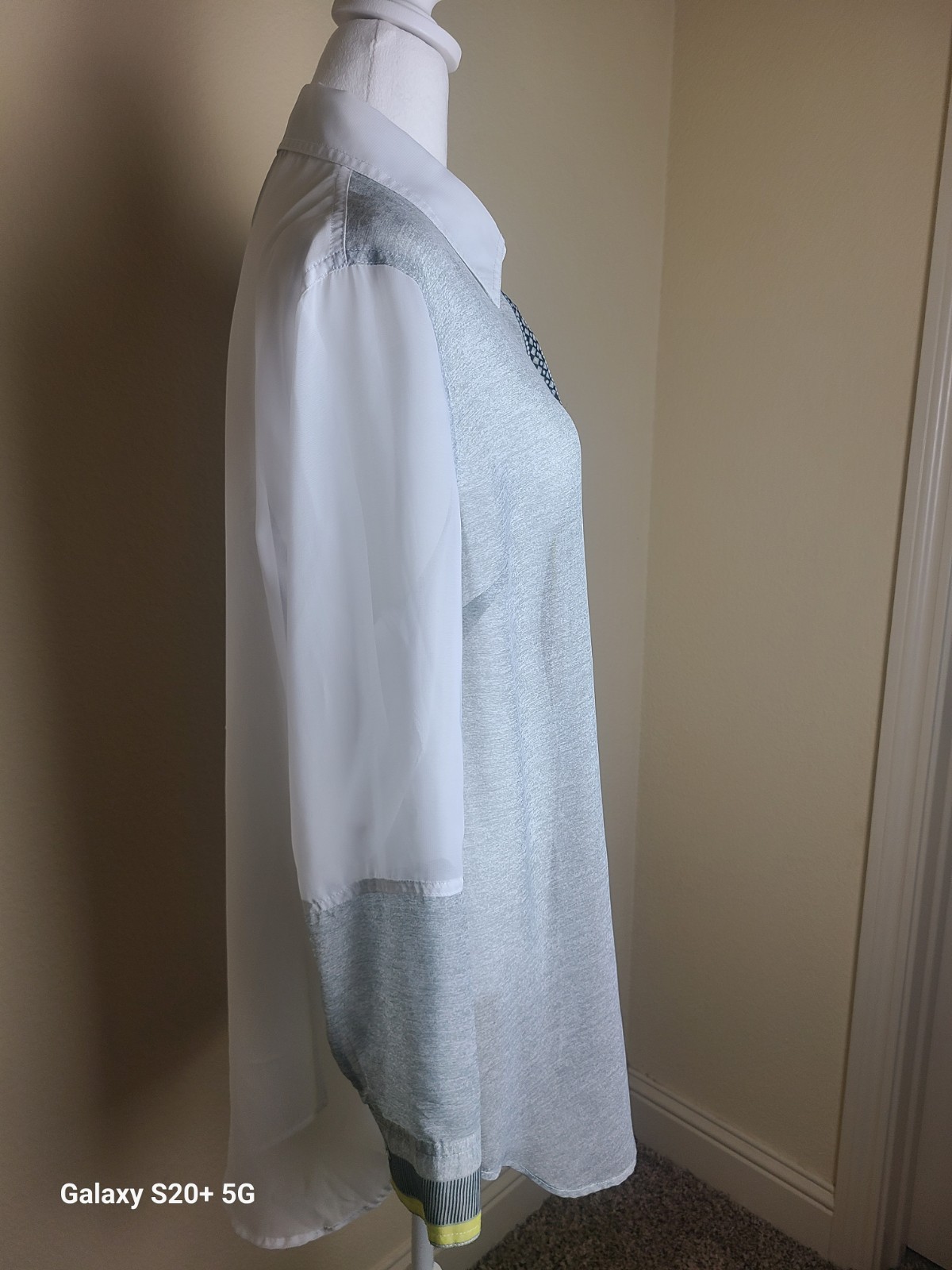 Button-down Blouse Multiples Size L Gray,white,li… - image 3