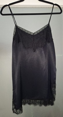ZARA Women - Gr. XS / 34 - Top mit Spitze - schwarz -  100 % Viskose - Oberteil