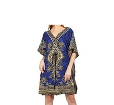 Women's Short Kaftan Hippy Boho Maxi Dress Caftan Top Tunic Dress Gown R Blue