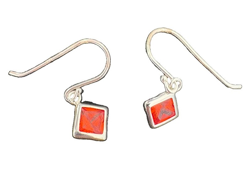 Sterling Silver 925 Hallmarked Orange CZ Drop Earrings- Square shaped drop