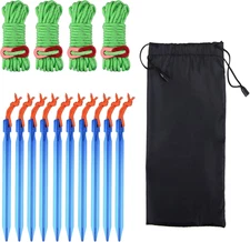 Aluminum Tent Stakes Pegs & Reflective Guylines with Tent Cord Tensioners for Ca
