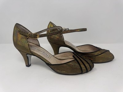 Vintage Werner Kern Italian Dance Shoes Gold Iridescent Heels Sz 3.5 EU / 5.5 US