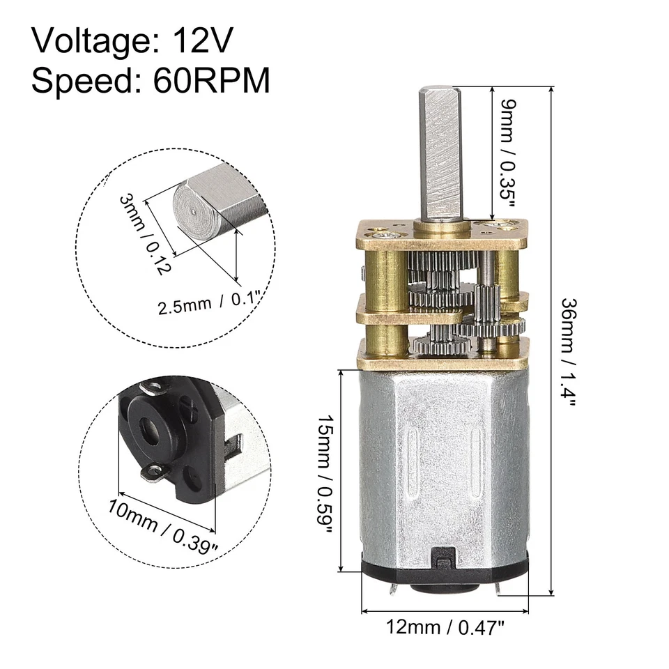 Micro Vitesse Réduction Engrenage Moteur DC 12V 60RPM pour Voiture Paquet de 2 - Photo 2/4