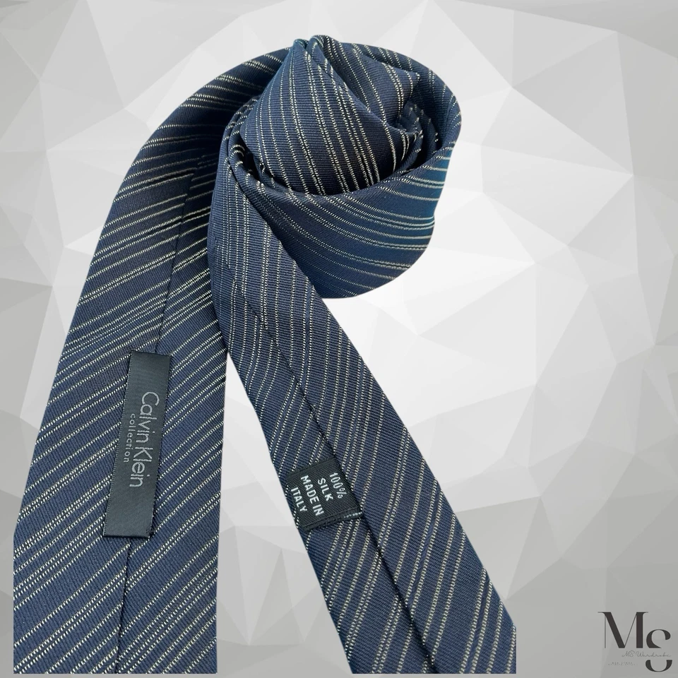 CALVIN KLEIN Collection Gray Striped Silk Square End Tie Italy 60”- 3.2" EX CD - Image 4 of 4