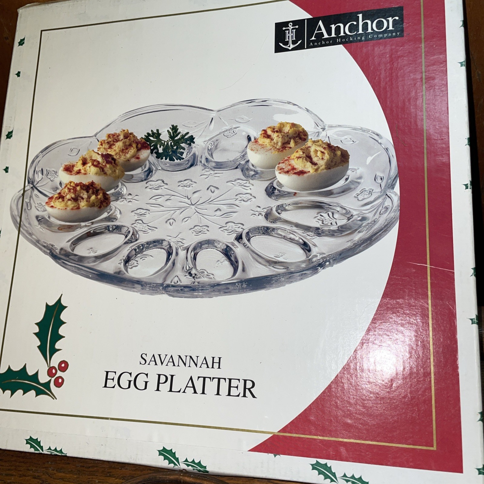 Anchor Hocking Savannah Glass Deviled Egg Platter 12” Vintage W/ Box