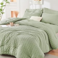 Twin Comforter Set Seersucker 5 Pieces, All Season Twin 68"x 88" Light Green