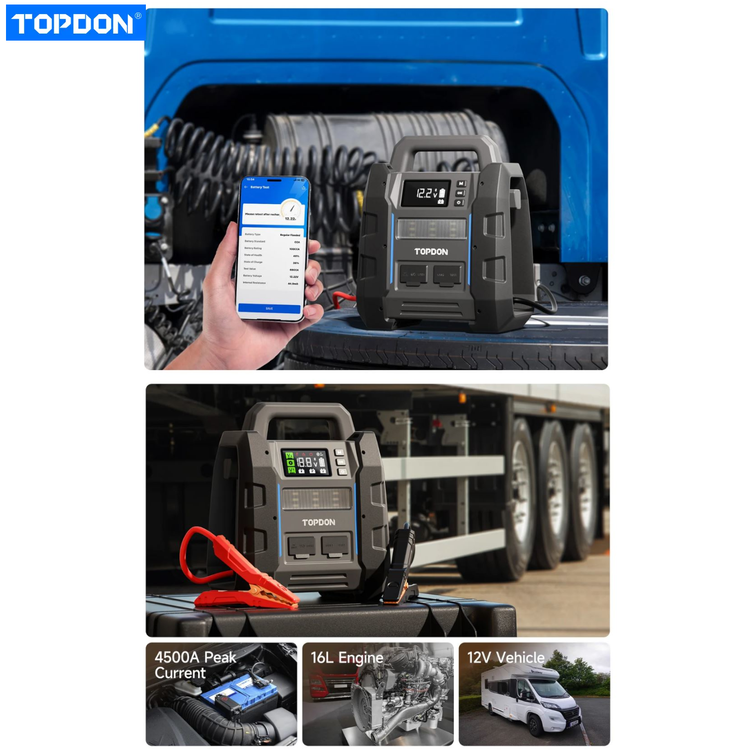 NEW TOPDON V4500 Plus 2in1 12V Jump Starter Booster & Battery Tester Heavy Duty!