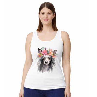 Chinesisches Damen-Tanktop mit Wappen Blumenmuster Krone Hundeliebhaber Geschenk für sie