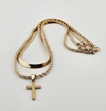 Gold Tone Layered 2 Pc Necklace Set Cross Pendant J15-3679