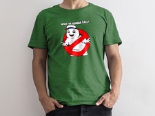 Green Who Ya Gonna Call Ghostbusters Marshmallow Man Mens T Shirt Gildan LARGE