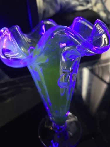 Fenton Art Glass Vase Purple, Hand Painted, Signed Ruffled 7" Butterflies  Glow