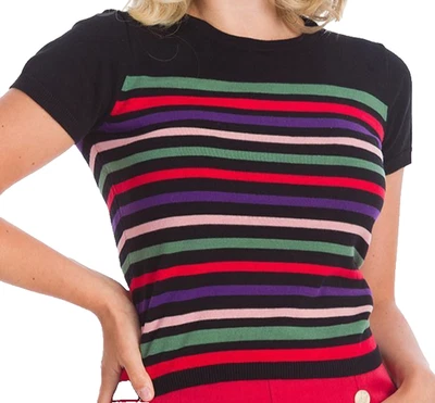 Banned Apparel Retro Stripe Knit Top UK 10 NWT Vintage Style Short Sleeve - Image 1 of 4