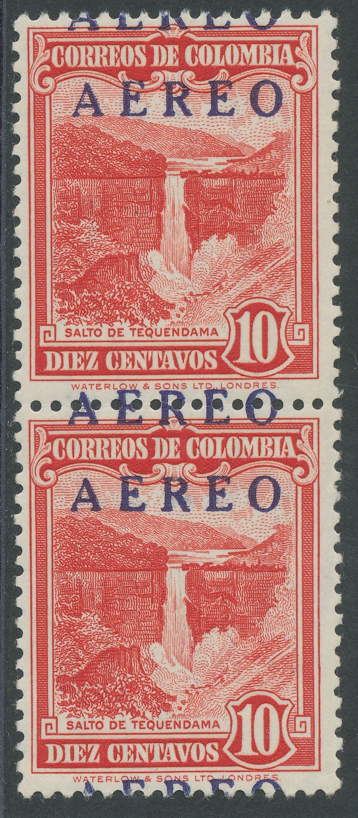 COLOMBIA 1953 provisional Airmail Issue 10 C U/M MAJOR VARIETY: DOUBLE OVERPRINT