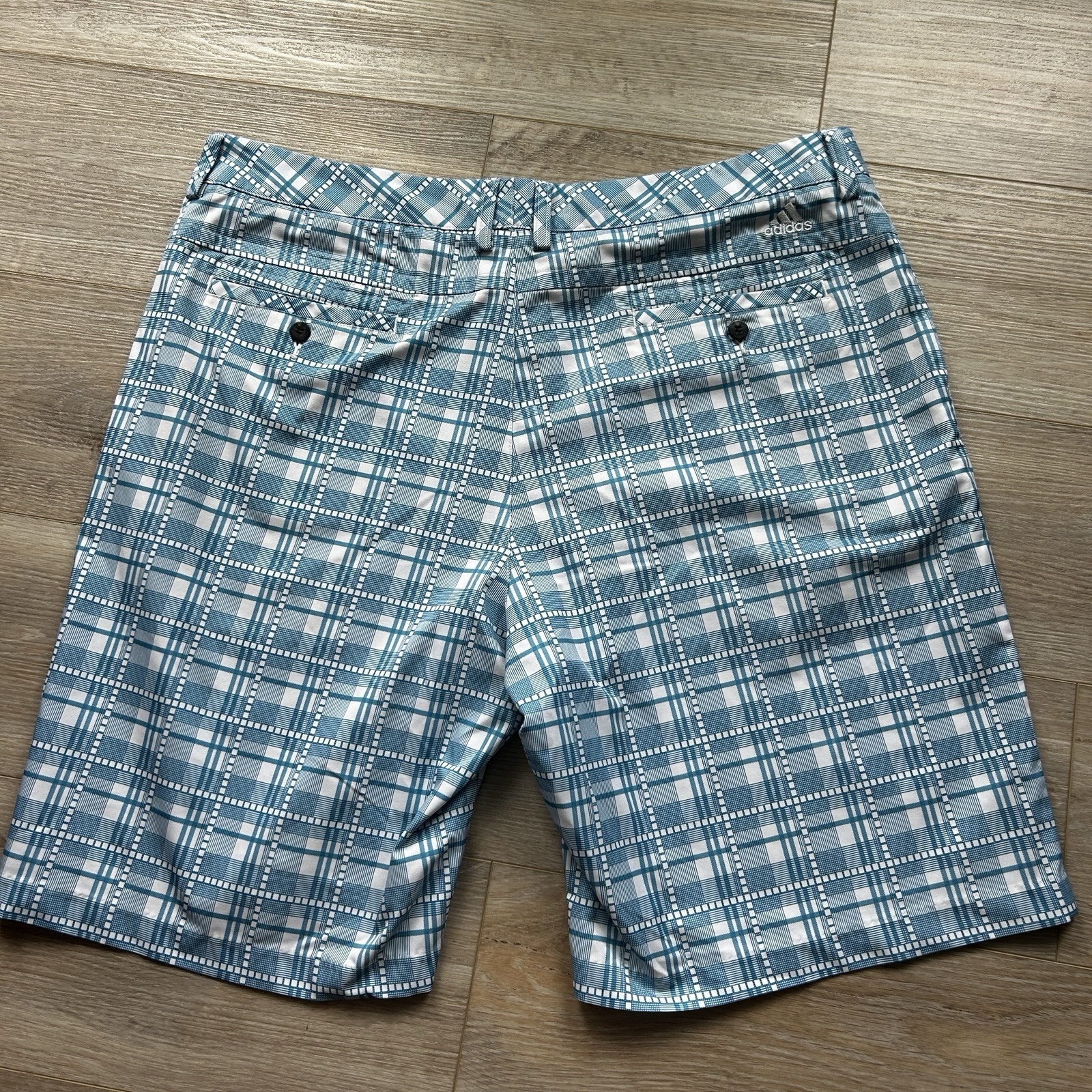 Adidas Golf Shorts Men’s Size 38 Stretch Poly Blue Plaid 10” Inseam thumbnail 2
