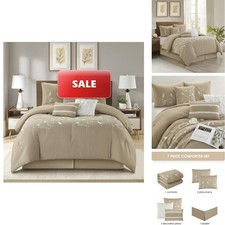 Stratford Park 7 Piece Taupe Comforter Set, California King Size Chain Stiching