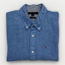 Tommy Hilfiger Linen Shirt Men s Large Custom Fit Short Sleeve Button Down