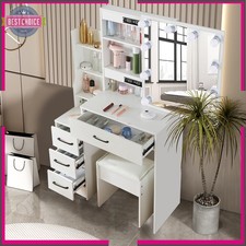 Vanity with Mirror and LED Lights Dressing table with 4 Drawer Makeup Desk Stool