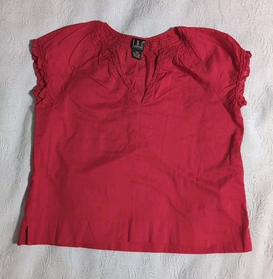 Inc International Concepts 12P Boho Raspberry/Red Top Smocked Neck Puff Sleeve 